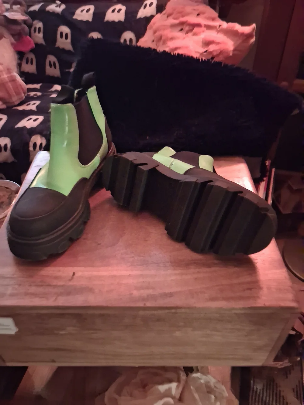 Kids Chelsea Boots in Neon Green and Black